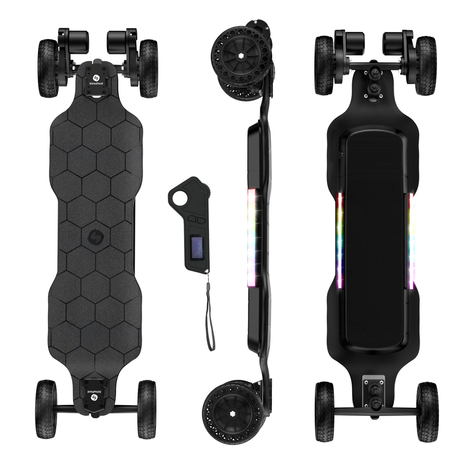 isinwheel V10 3000W Off Road Electric Skateboard with Belt Motors & Ambient Light