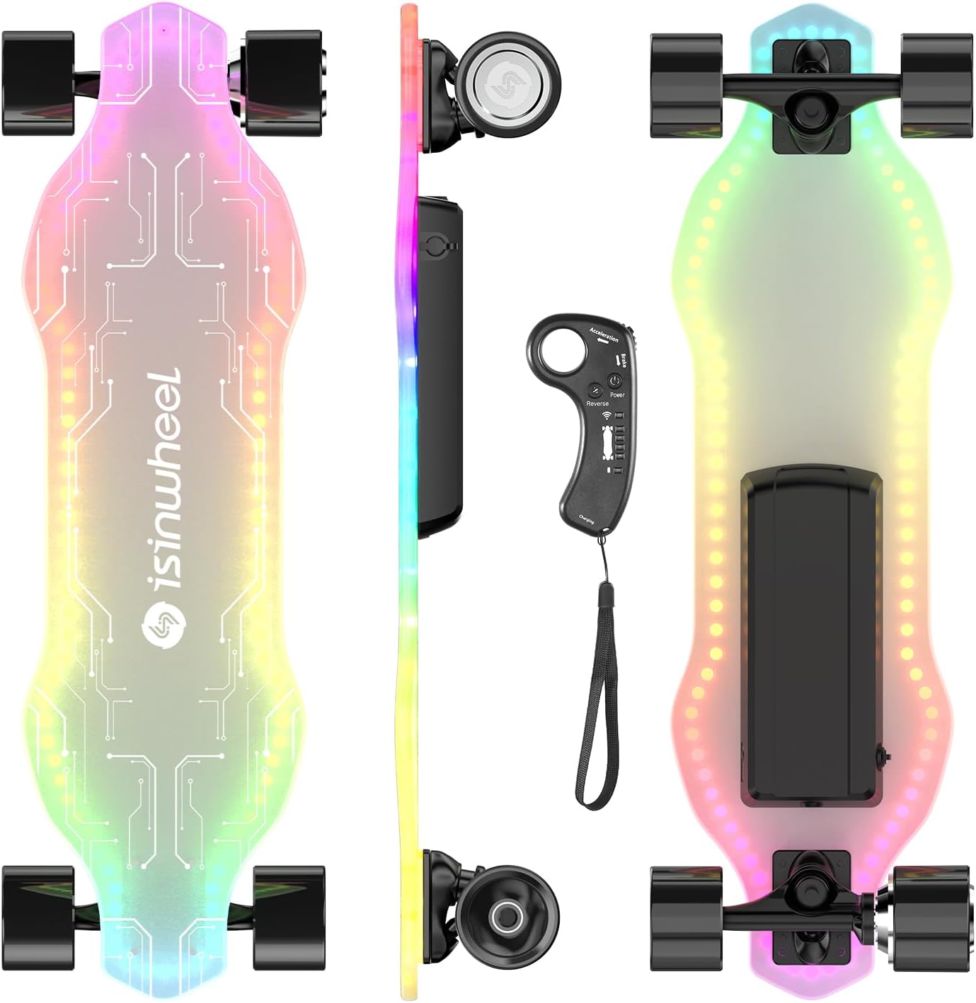 isinwheel V6 Pro Electric Skateboard with Pedal Lights & Remote Control